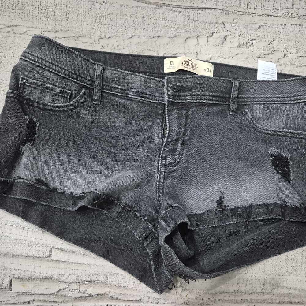 Hollister Gray Distressed Jean Shorts with Raw-Edge Hem